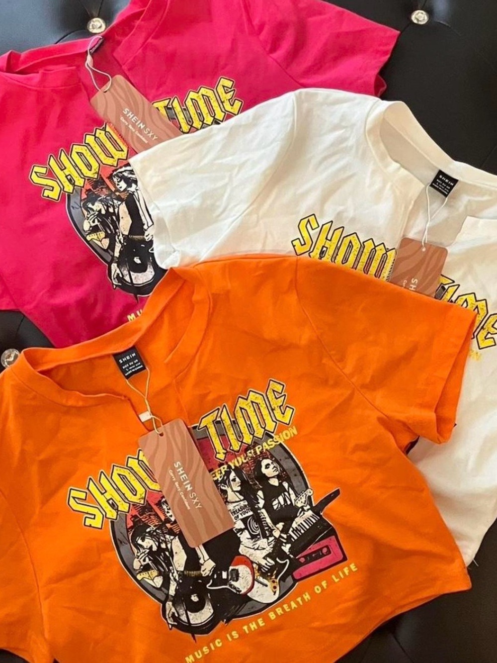 SHEIN Orange, White & Pink Graphic Short Sleeve Tees - Bundle of 3